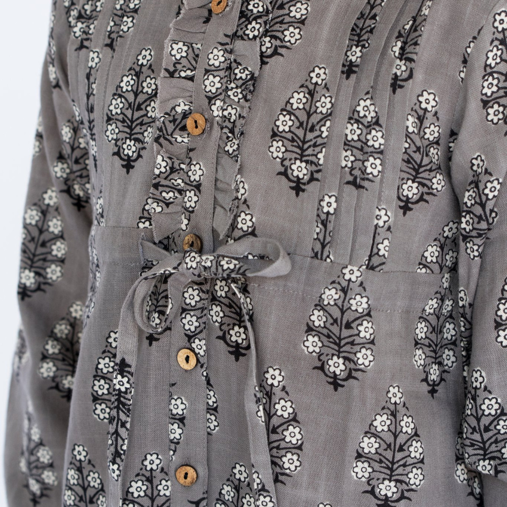 NEW Boho Kid Long Sleeve Print Dress w/ Drawstring - Picture 4 of 4